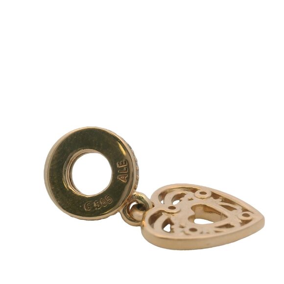 Retired Pandora Rare 14kt Yellow Gold CZ Romantic Heart Dangle Charm - Picture 4 of 5